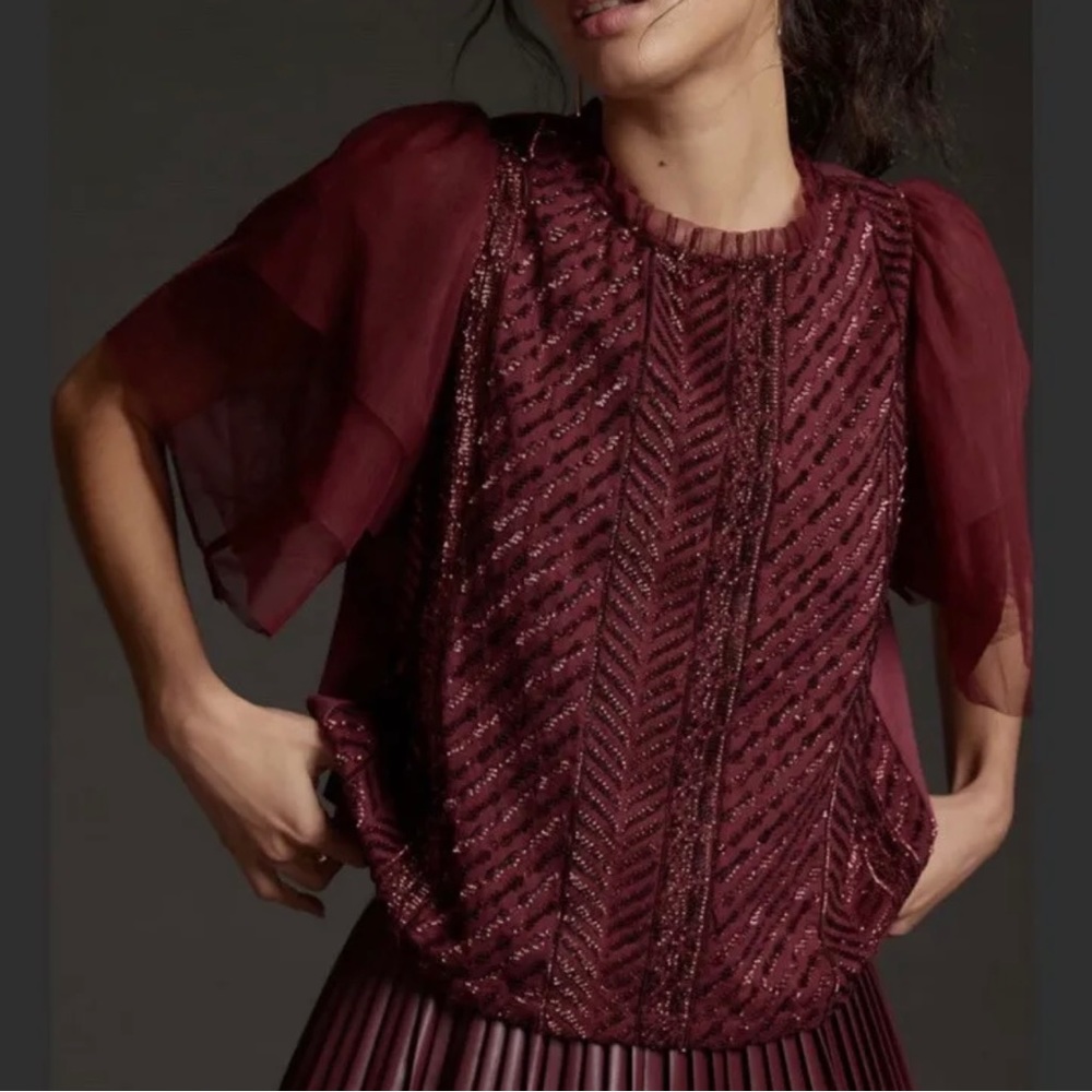 NWT Anthropologie Let Me Be Sequined Embroidered Top